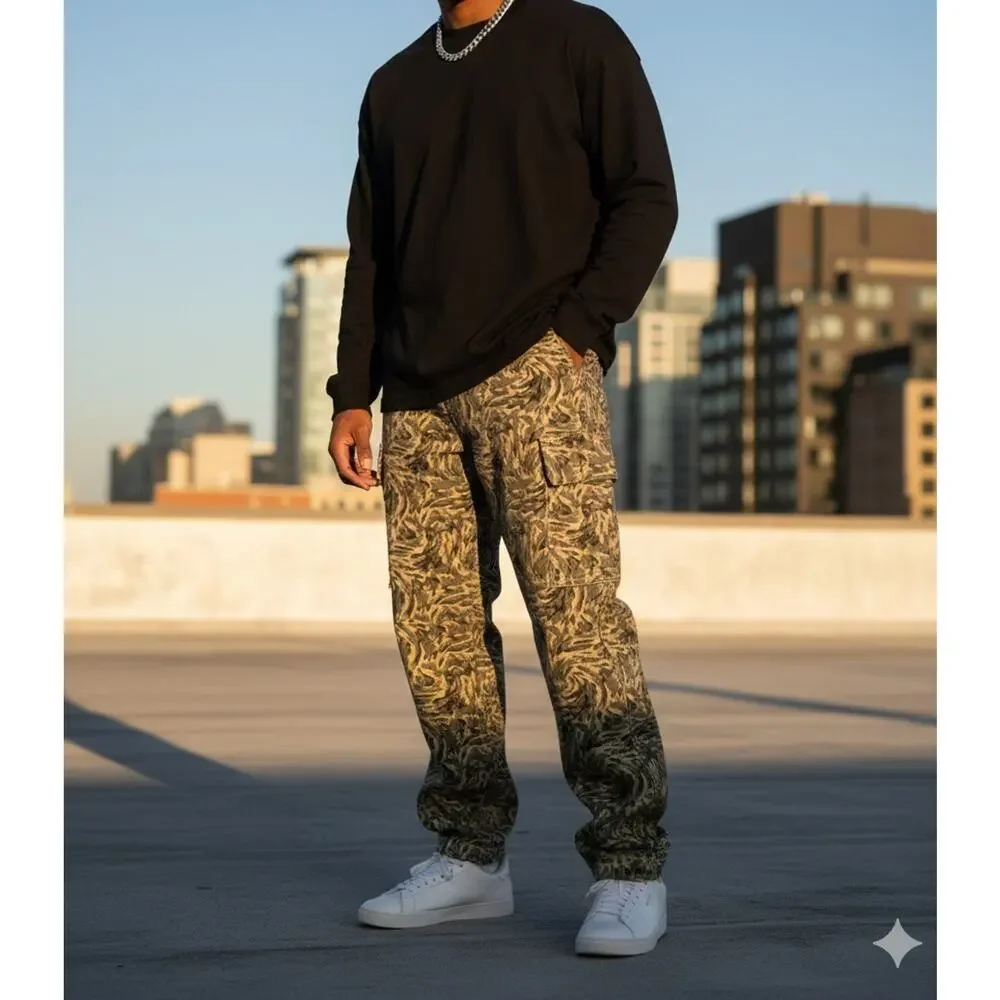 Camouflage True Religion  Cargo Pants Men 30 Flap Abstract Tiger Stripe Camo NWT